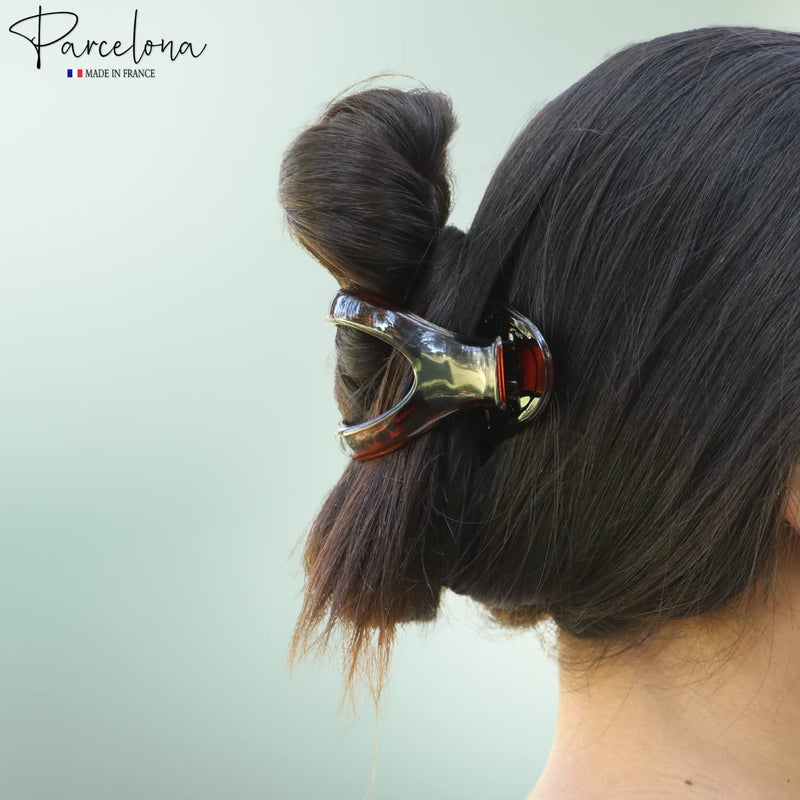 Parcelona French Wide Beak Celluloid Tortoise Shell Girls Side Slide-in Barrette Clip Strong Hold No Slip Grip Claw Hair Clip Clamp Clutcher Fashion Durable and Styling, Made in France (Shell) - Image 4